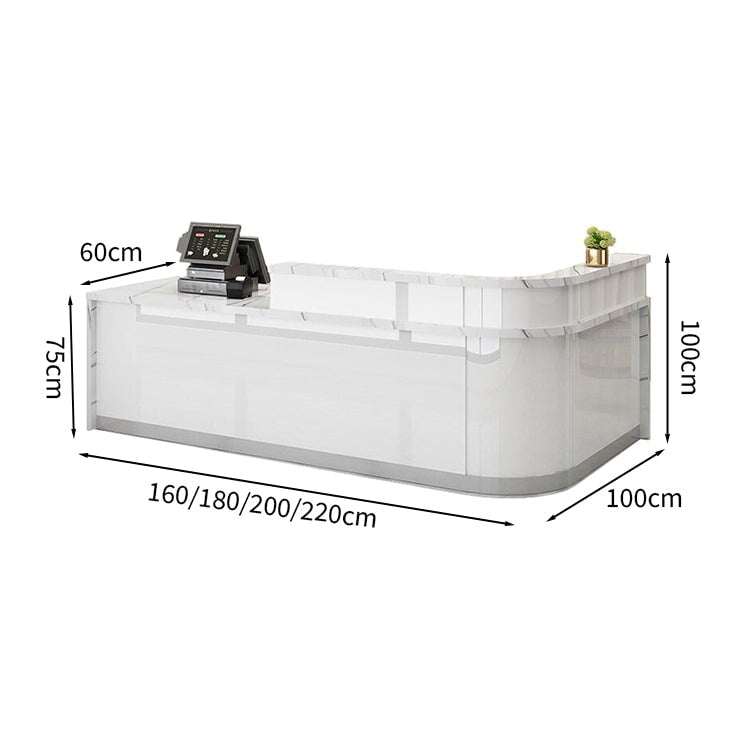 Reception counter, high counter, stone finish, cylinder lock, with drawer, with keyboard tray, R finish, white, customizable RD-A56
