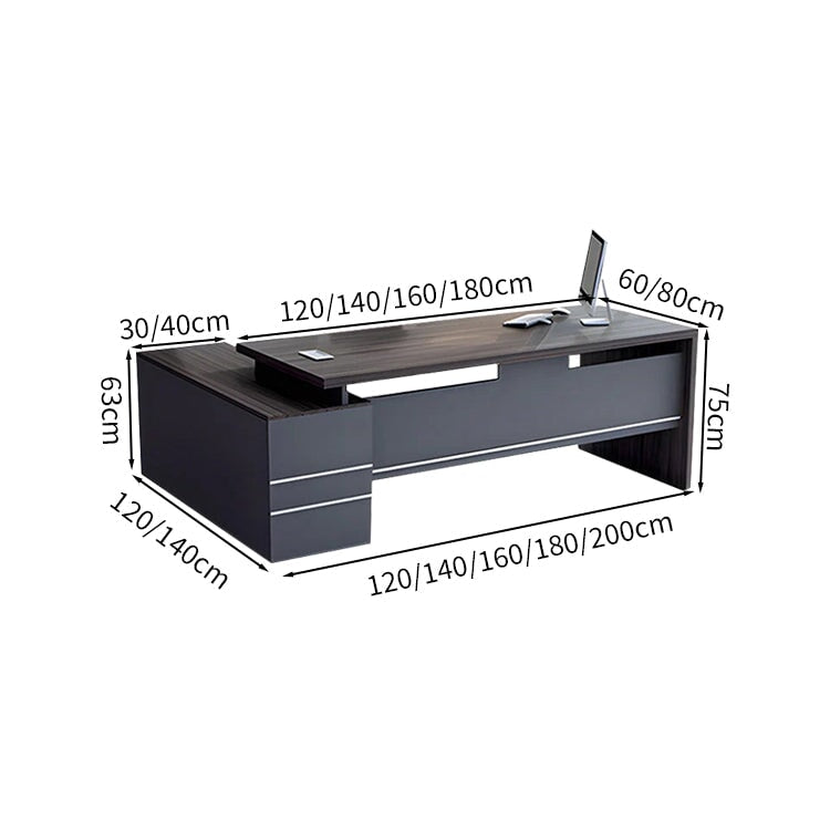 エグゼクティブデスク 役員テーブル オフィスデスク 社長デスク サイドキャビネット 引き出し 配線ボックス 快適 ナチュラル ウォールナット ED-A7