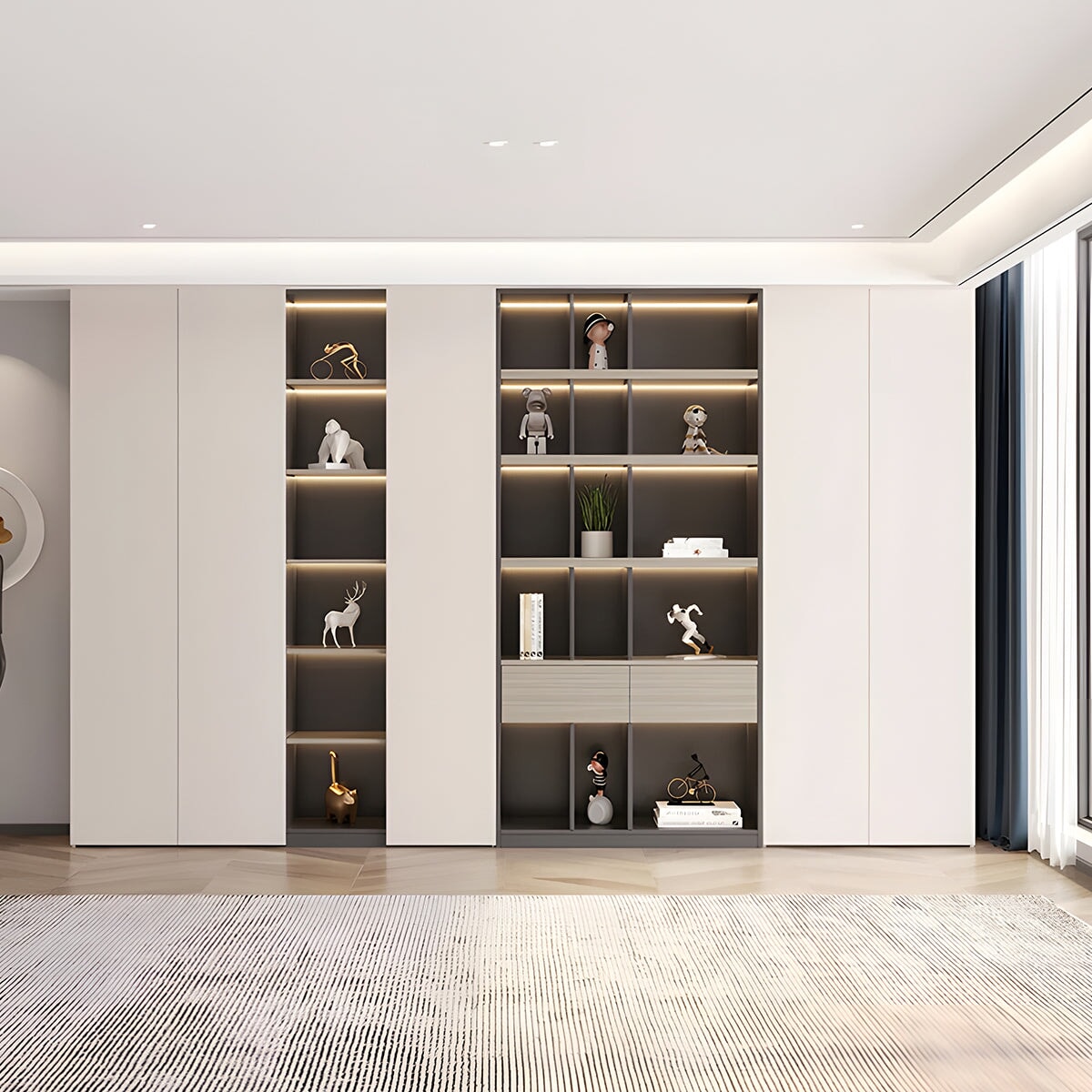 キャビネット オフィス収納 オフィスキャビネット 書類整理棚 ファイリングキャビネット ハイグレート感 プッシュオープン扉 LEDテープライト 分類収納 チャコールグレー カスタマイズ可能 SC-A7