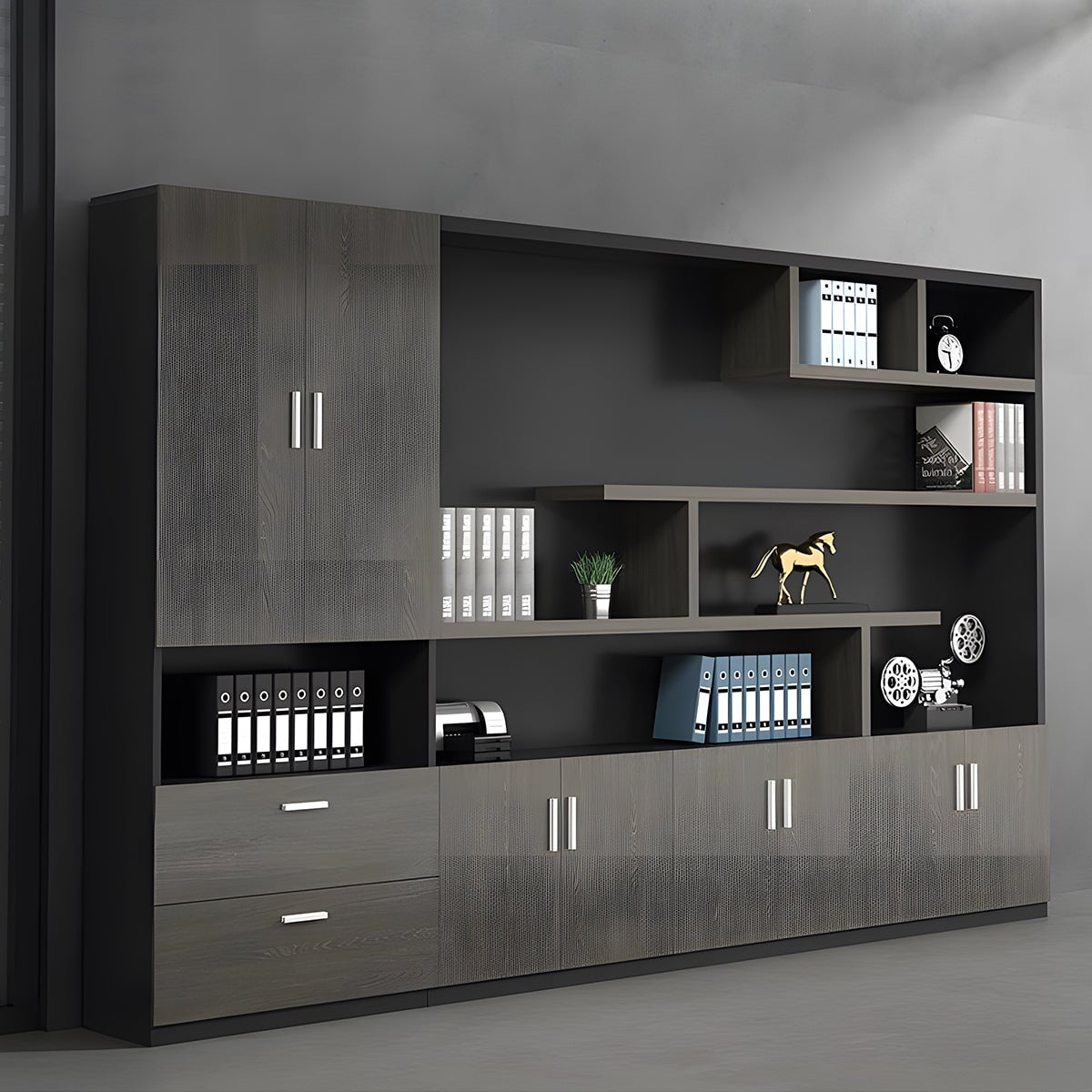 収納キャビネット 分類収納 ファイリングキャビネット 木製書庫 本棚 収納棚 オフィス家具 事務所 大容量収納スペース ブラック カスタマイズ可能 SC-A1