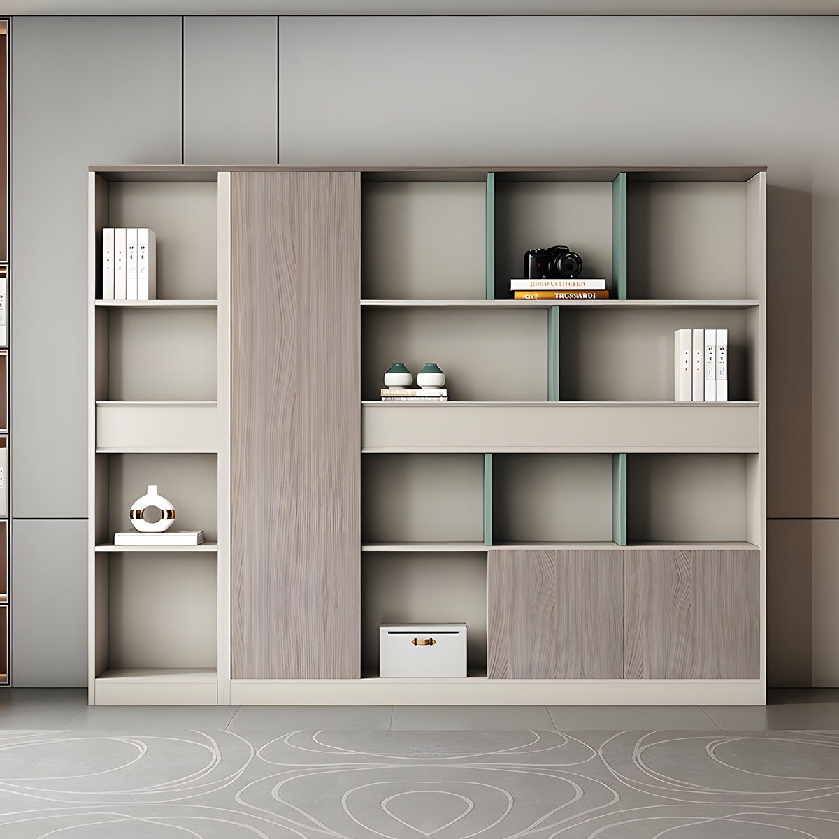 収納棚 オフィスキャビネット ファイリングキャビネット 木製書庫 書類整理棚 分類収納 メラミン化粧板 台輪付き シックな雰囲気 ハンガーパイプ グレー カスタマイズ可能 SC-A16