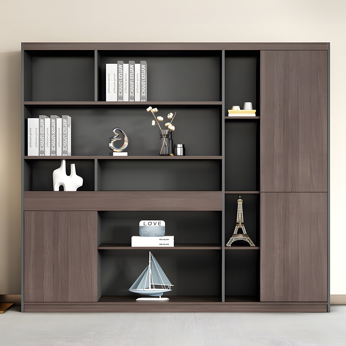 多段式収納キャビネット オフィスキャビネット ファイリングキャビネット 木製書庫 書類整理棚 シック 木目調 分類収納 台輪付き 無臭無害 長持ちしやすい ブラウン SC-A18