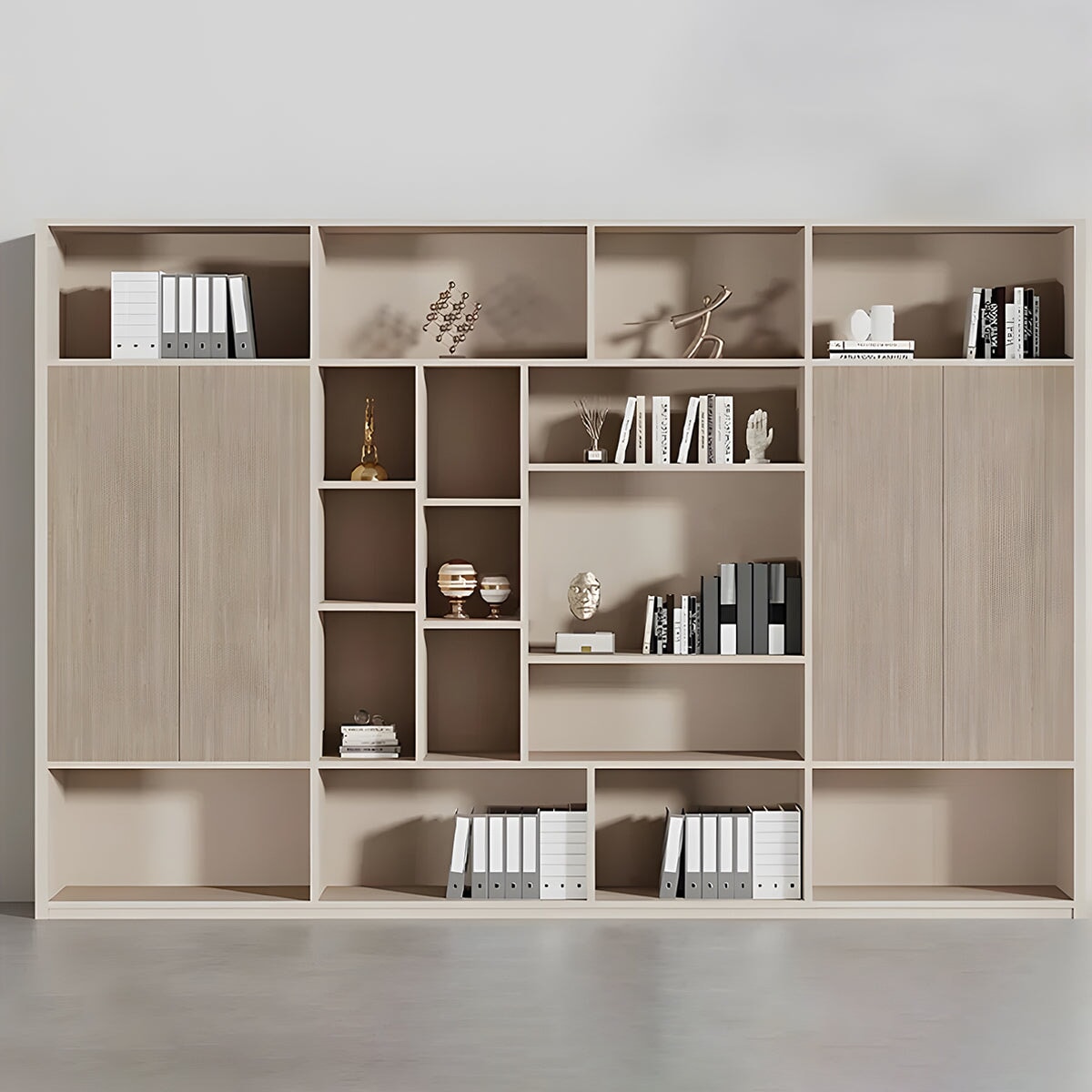 多段式キャビネット オフィスキャビネット ファイリングキャビネット 木製書庫 書類整理棚 メラミン化粧板 湿気に強い 長持ちしやすい 台輪付き 分類収納 ナチュラルテイスト ベージュ カスタマイズ可能 SC-A8