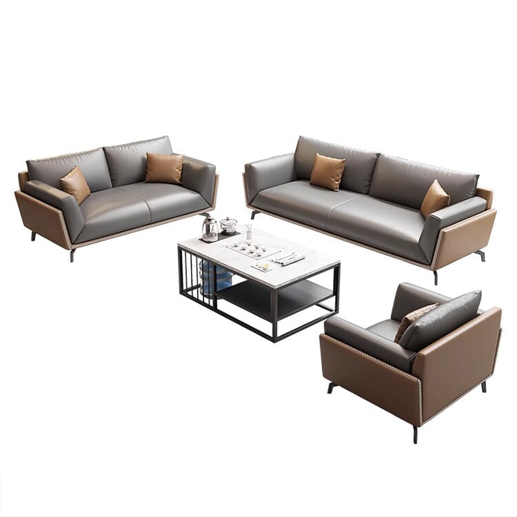 Reception sofa, sofa, office sofa, reception sofa, waiting room, reception room, 2-seater, modern, PU leather, natural wood frame, latex, durable, gray, customizable, OS-A16 