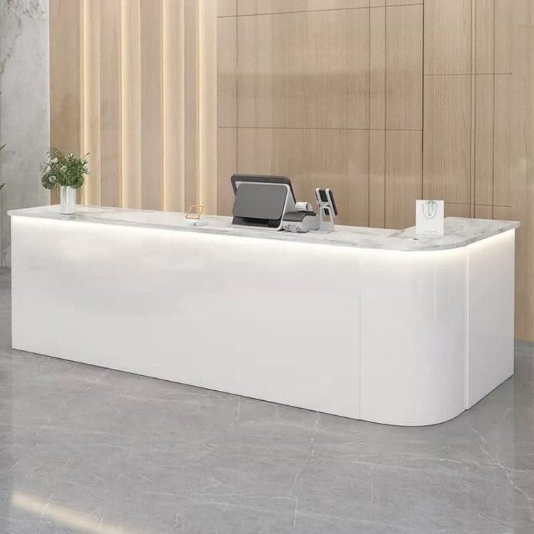 Reception desk, reception counter, high counter, R finish, LED, lockable drawer, wiring hole, white, marble pattern RD-A36 