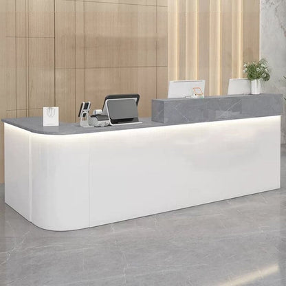 Reception desk, reception counter, high counter, R finish, LED, lockable drawer, wiring hole, white, marble pattern RD-A36 