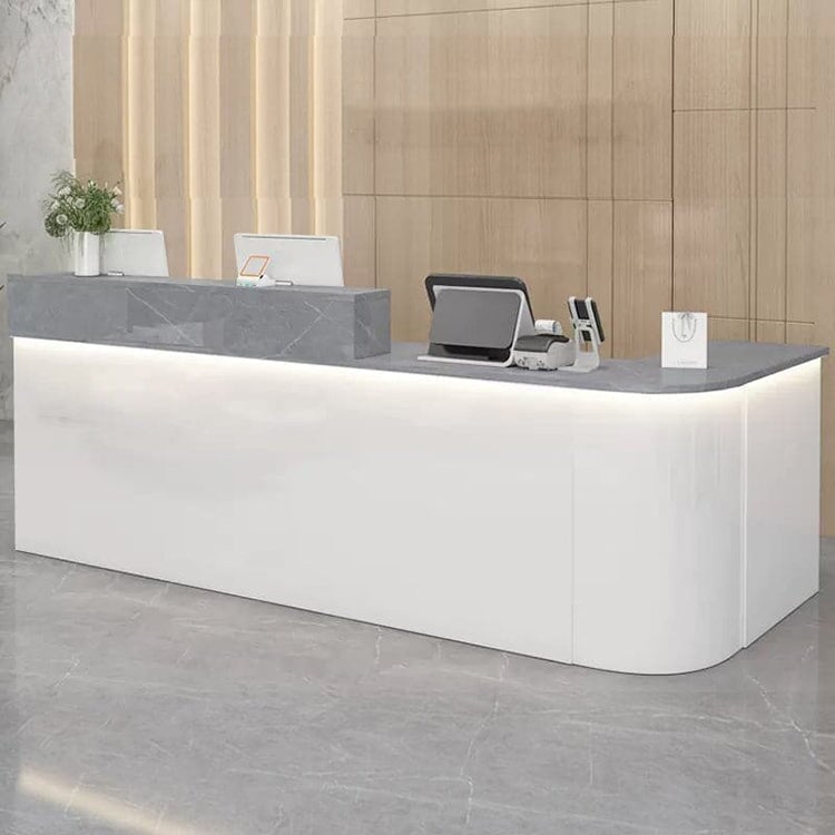 Reception desk, reception counter, high counter, R finish, LED, lockable drawer, wiring hole, white, marble pattern RD-A36 