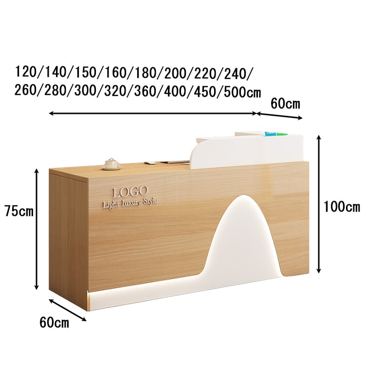 Reception counter for stores, cash register counter, entrance reception, LED, wiring hole, melamine laminate, stylish, elegant, customizable, RD-A3