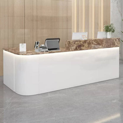 Reception desk, reception counter, high counter, R finish, LED, lockable drawer, wiring hole, white, marble pattern RD-A36 