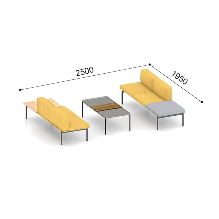 Reception set sofa table reception use polyester fabric free layout steel frame urethane foam simple yellow customizable OS-A6 