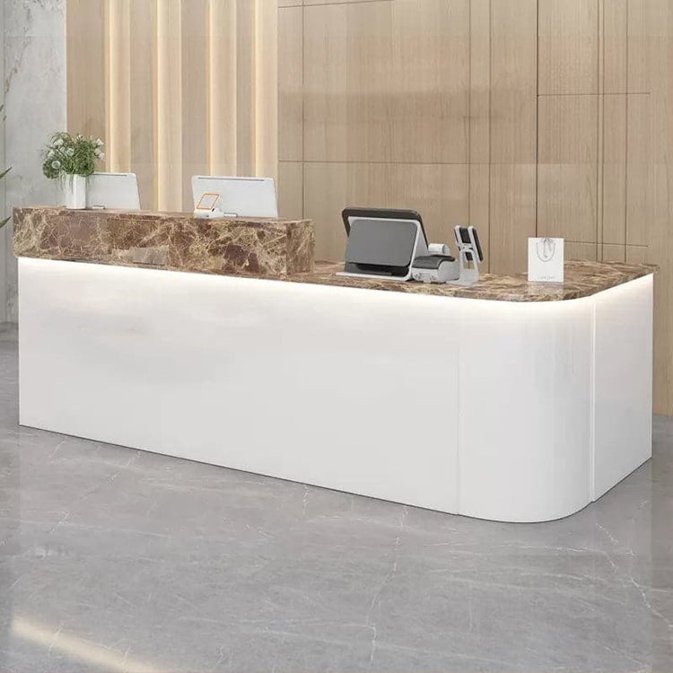 Reception desk, reception counter, high counter, R finish, LED, lockable drawer, wiring hole, white, marble pattern RD-A36 