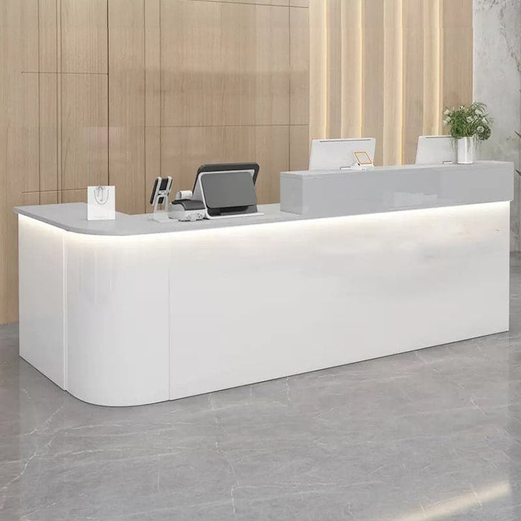 Reception desk, reception counter, high counter, R finish, LED, lockable drawer, wiring hole, white, marble pattern RD-A36 