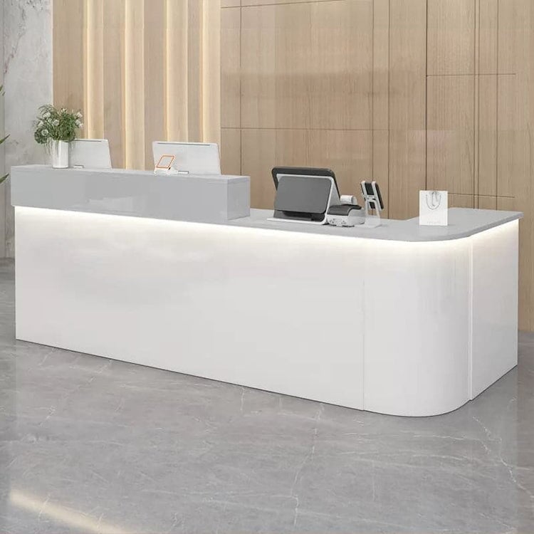 Reception desk, reception counter, high counter, R finish, LED, lockable drawer, wiring hole, white, marble pattern RD-A36 