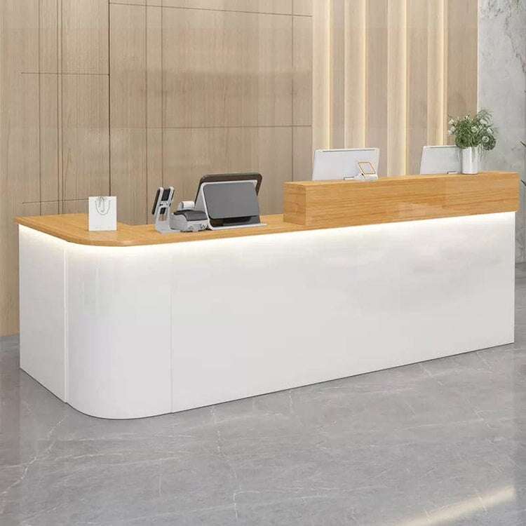 Reception desk, reception counter, high counter, R finish, LED, lockable drawer, wiring hole, white, marble pattern RD-A36 