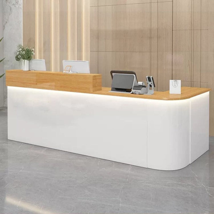 Reception desk, reception counter, high counter, R finish, LED, lockable drawer, wiring hole, white, marble pattern RD-A36 