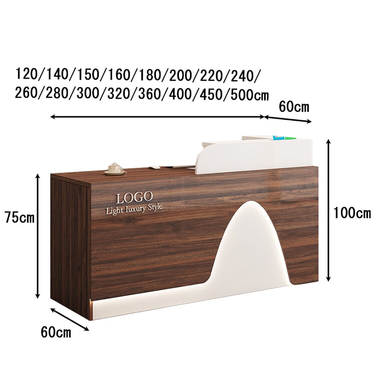 Reception counter for stores, cash register counter, entrance reception, LED, wiring hole, melamine laminate, stylish, elegant, customizable, RD-A3