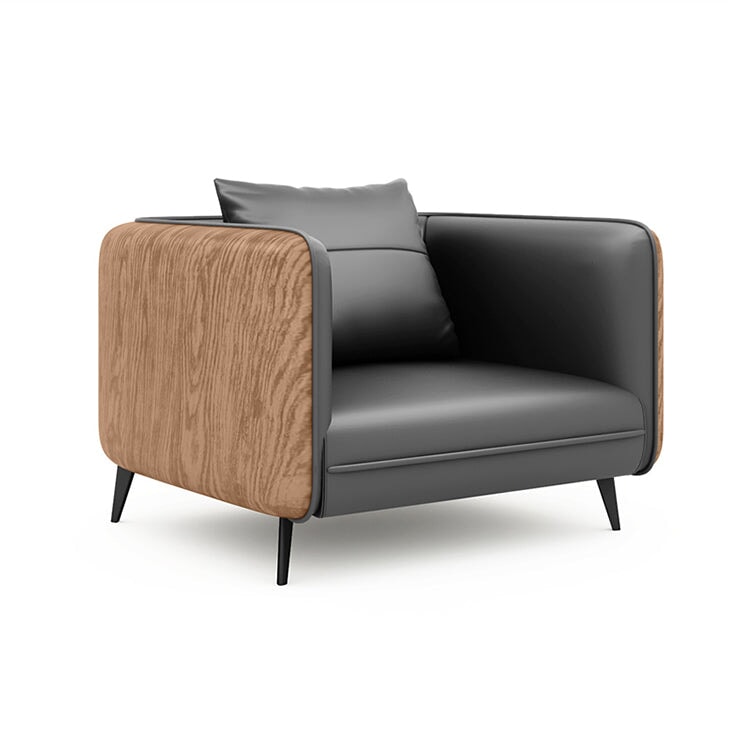 Sofa Office Sofa Reception Sofa Reception Nappa Leather High Density Urethane Foam Simple Steel Legs Solid Wood Gray Customizable OS-A7