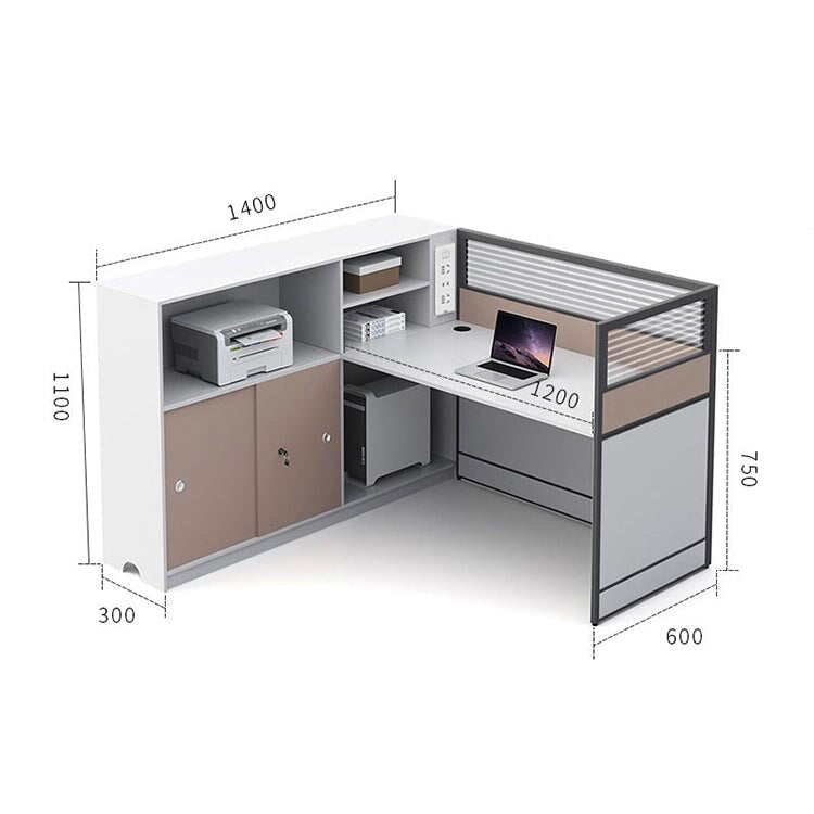 L-shaped desk office simple design melamine laminate wireless charger desktop partition side cabinet simple design white customizable OD-A1