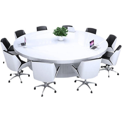 Round table for conferences, meeting tables, round tables, baked varnish coating, solid, sturdy, storage space, lock included, white, customizable, MT-A5