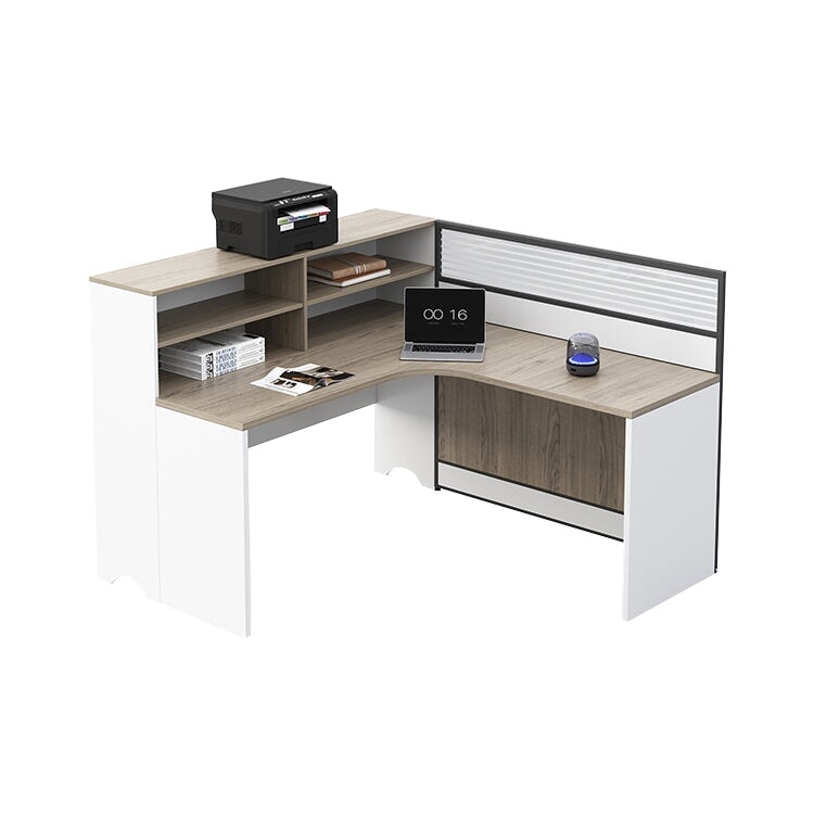 Office desk, under-desk storage, melamine laminate, L-shaped top, desktop rack, partition, side wagon, wide leg space, wiring hole, lock, cylinder lock, walnut, customizable OD-A5