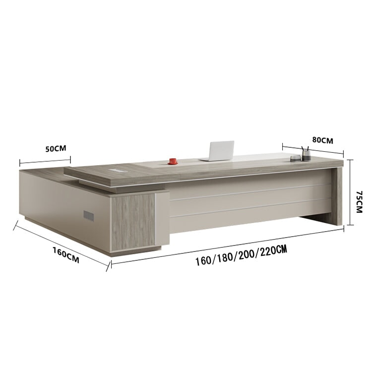 Executive Table, Executive Desk, Office Desk, Side Cabinet, Outlets, Ventilation Holes, Luxurious, Khaki, Customizable, ED-A17 