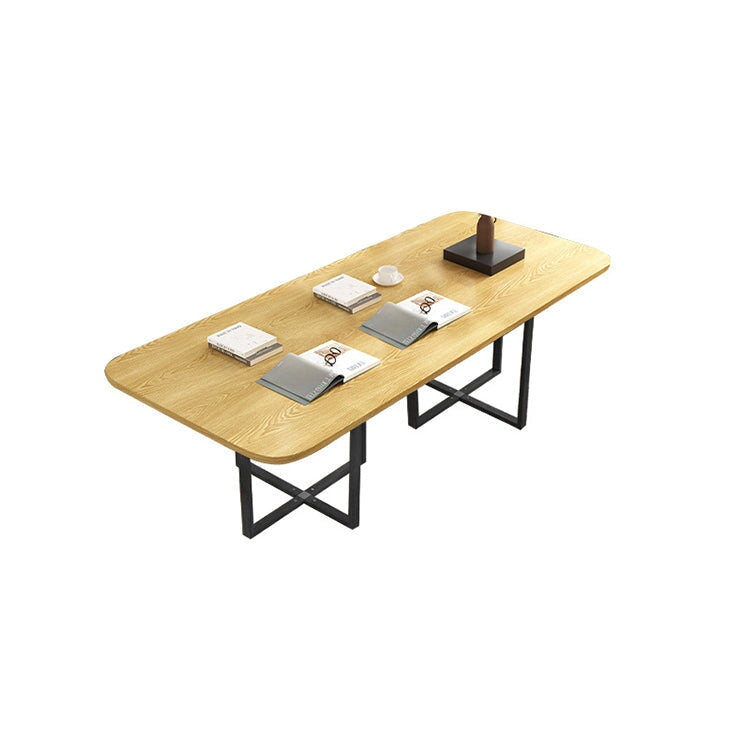 Conference table, meeting table, natural taste, veneer top, workspace, eco-friendly material, HDF, PVC leather fabric, white, customizable, MT-A35 