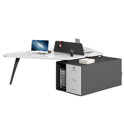 Office Desk, Computer Desk, Office Desk, Work Desk, Side Cabinet, Steel Legs, Drawer, PC Storage, White, Customizable OD-A12