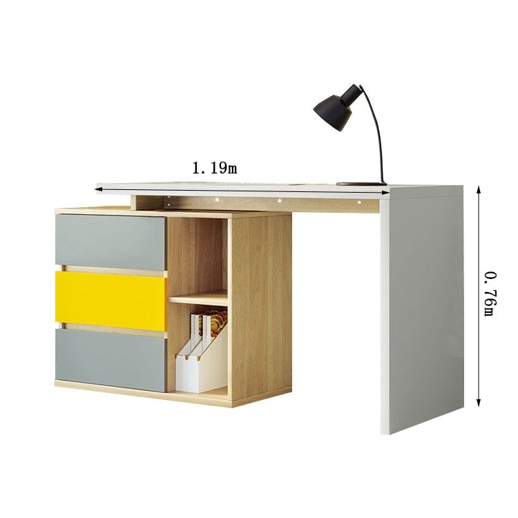 Office Desk, Stylish Goods, Work Desk, Melamine Laminated Board, Extendable Top, Side Cabinet, Classified Storage, Drawers, Open Storage, Yellow, OD-A4