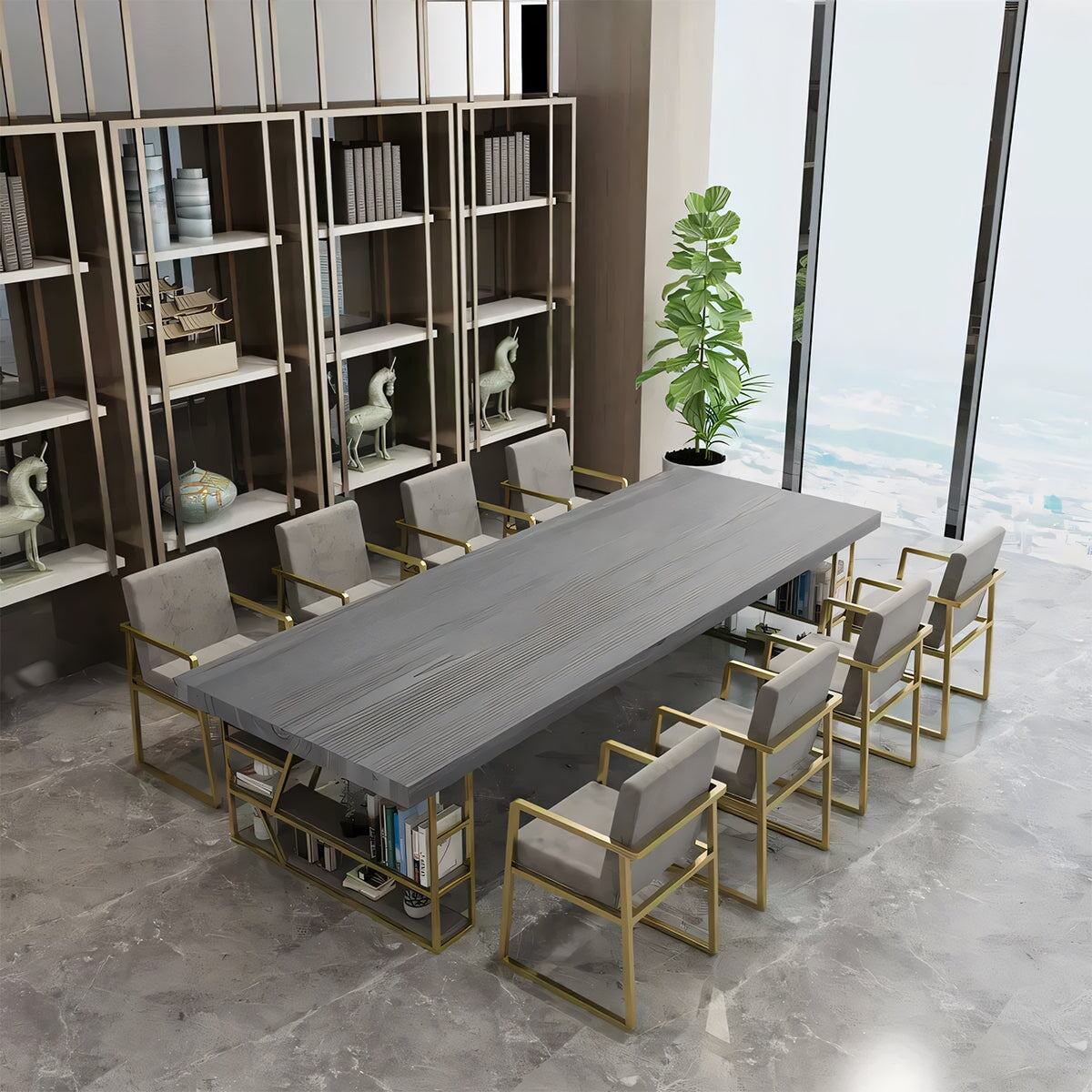 Conference Table Office Desk Rectangular Table Meeting Room Wood Grain Metal Frame Compact Minimalism Customizable MT-A38