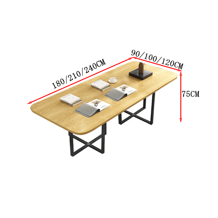 Conference table, meeting table, natural taste, veneer top, workspace, eco-friendly material, HDF, PVC leather fabric, white, customizable, MT-A35 