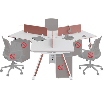 Office Desk, Transformable Type, Designer, V-Shaped Top, Wiring Hole, Side Wagon, Combination Lock, Melamine Veneer, Red, Customizable, BGZ-M046 