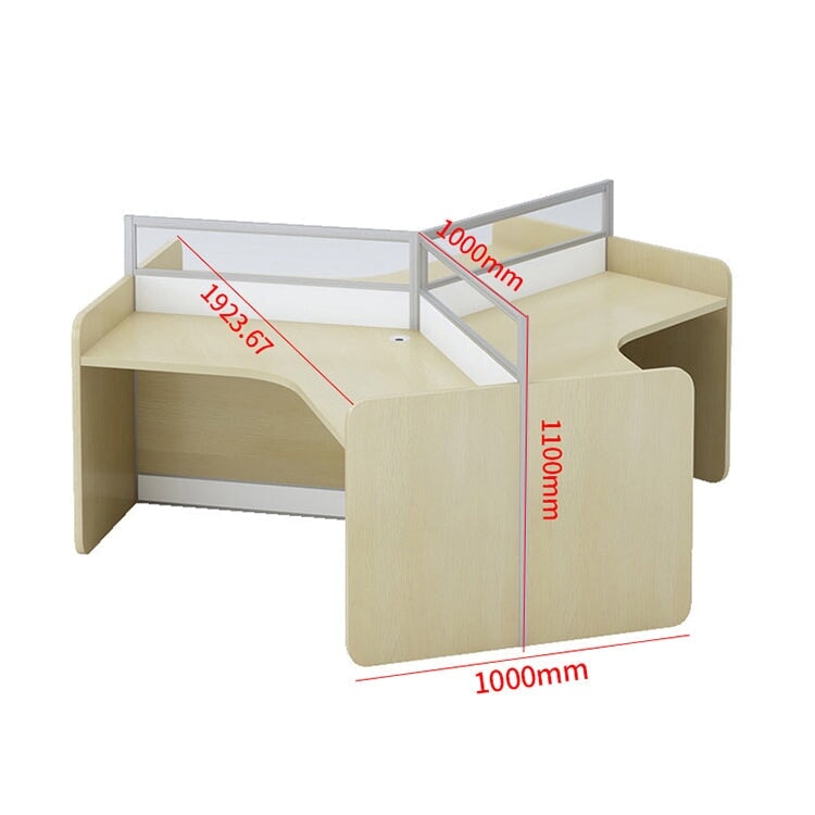 Stylish office desk, suitable for multiple people, V-shaped top, with partition, melamine laminate, aluminum alloy frame, wiring hole, maple white, customizable OD-A3