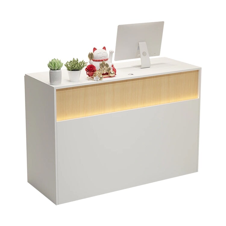 Reception counter, reception desk, cash register counter, office reception, LED light, melamine laminate, large capacity storage, lock, round handle, shock-absorbing hinge, chic RD-A42 