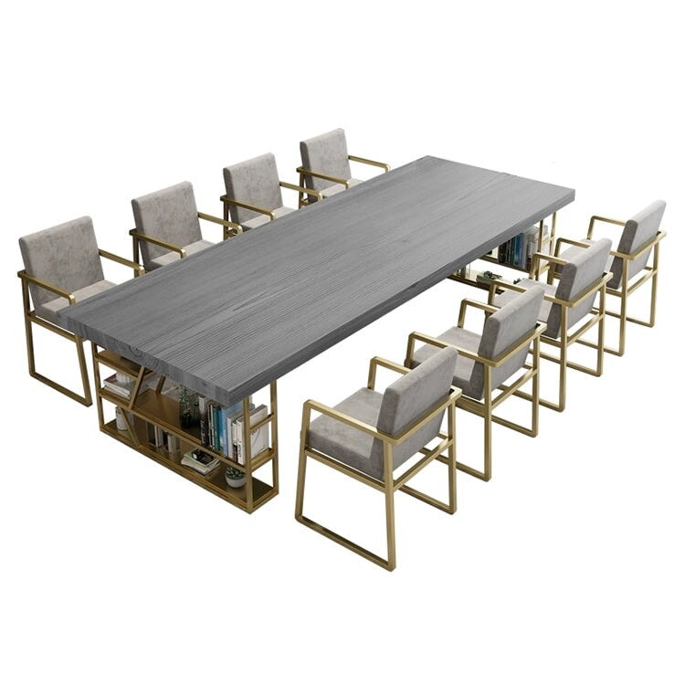 Conference Table Office Desk Rectangular Table Meeting Room Wood Grain Metal Frame Compact Minimalism Customizable MT-A38