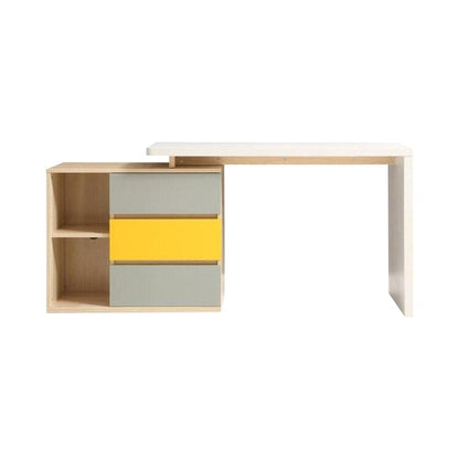 Office Desk, Stylish Goods, Work Desk, Melamine Laminated Board, Extendable Top, Side Cabinet, Classified Storage, Drawers, Open Storage, Yellow, OD-A4