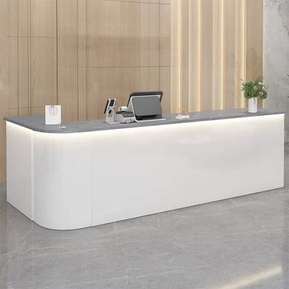 Reception desk, reception counter, high counter, R finish, LED, lockable drawer, wiring hole, white, marble pattern RD-A36 