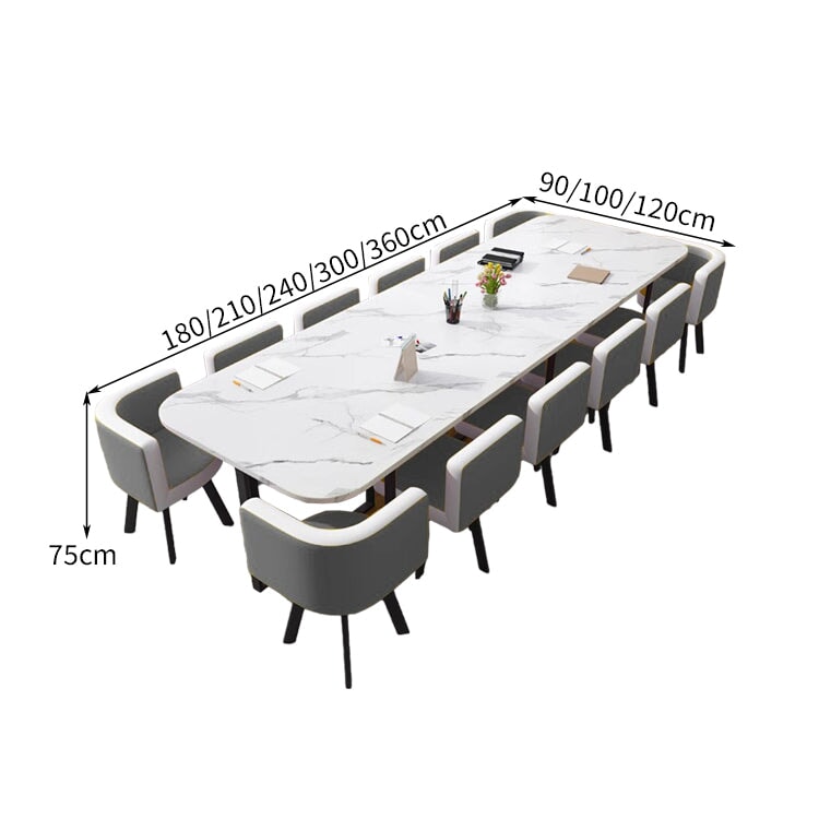 For companies and offices, rectangular type, space-saving, simple, natural, white marble, office desk, conference table, conference table set, meeting table, customizable MT-A19