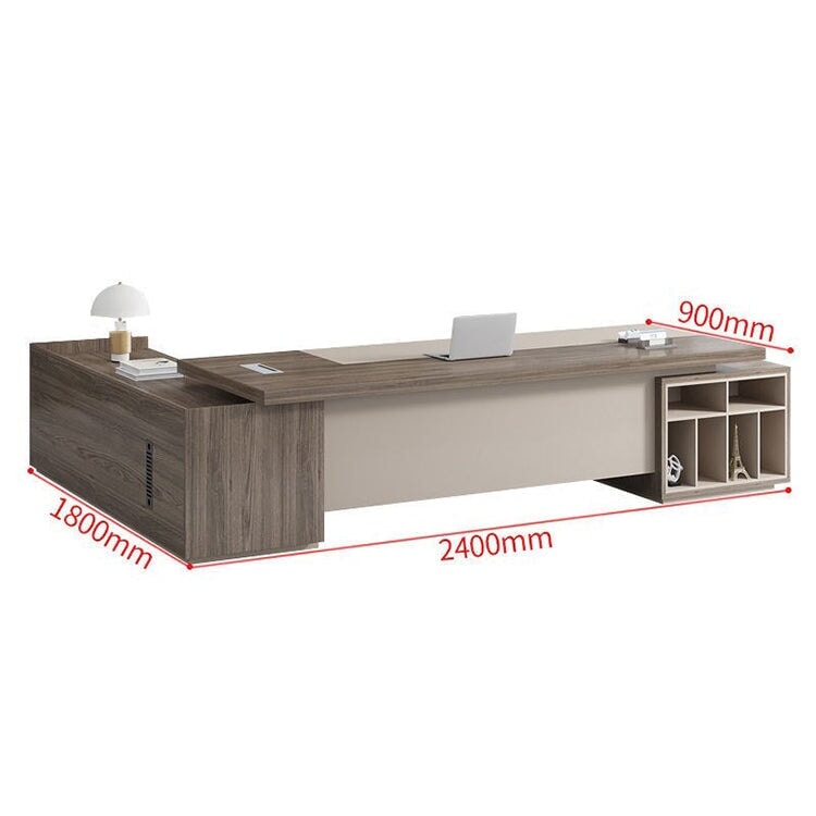 Office Desk, Luxurious, Executive Desk, President Desk, Side Cabinet, Melamine Veneer, PVC Edge Band, Wiring Box, PC Vent, Brown, ED-A18