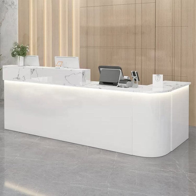 Reception desk, reception counter, high counter, R finish, LED, lockable drawer, wiring hole, white, marble pattern RD-A36 