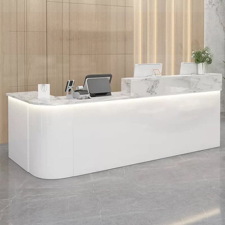 Reception desk, reception counter, high counter, R finish, LED, lockable drawer, wiring hole, white, marble pattern RD-A36 