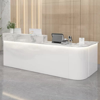 Reception desk, reception counter, high counter, R finish, LED, lockable drawer, wiring hole, white, marble pattern RD-A36 