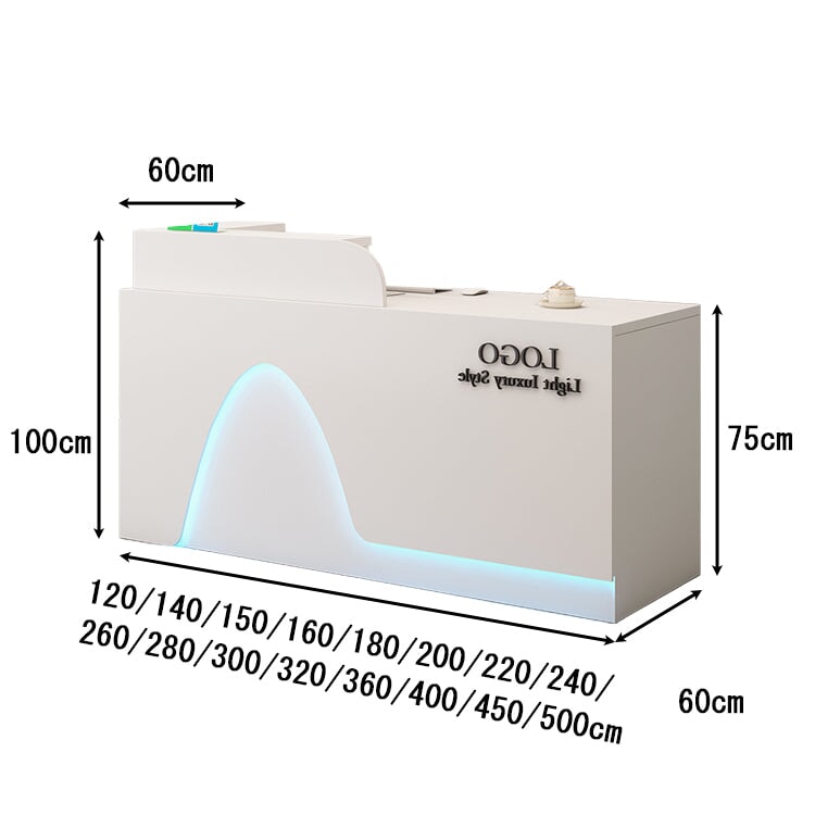 Reception counter for stores, cash register counter, entrance reception, LED, wiring hole, melamine laminate, stylish, elegant, customizable, RD-A3