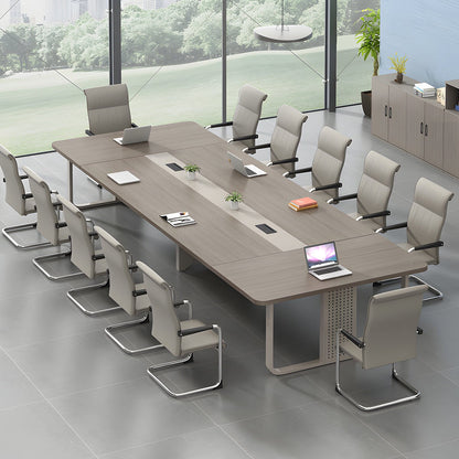 Conference table, work desk, office desk, with outlet, wiring box, heavy duty, modern, steel, beige gray, customizable, MT-A8 