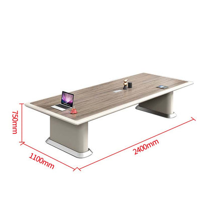 Conference Table Office Desk Rectangular Table Conference Room Wood Grain Two-tone Design with Wiring Holes Melamine Veneer Luxurious Natural Customizable MT-A36