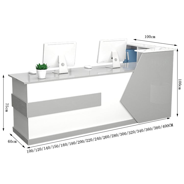 Customer service counter table, reception desk, cash register, natural taste, two-tone design, corner cabinet, melamine laminate, cylinder lock, lock included, white, customizable, RD-A5