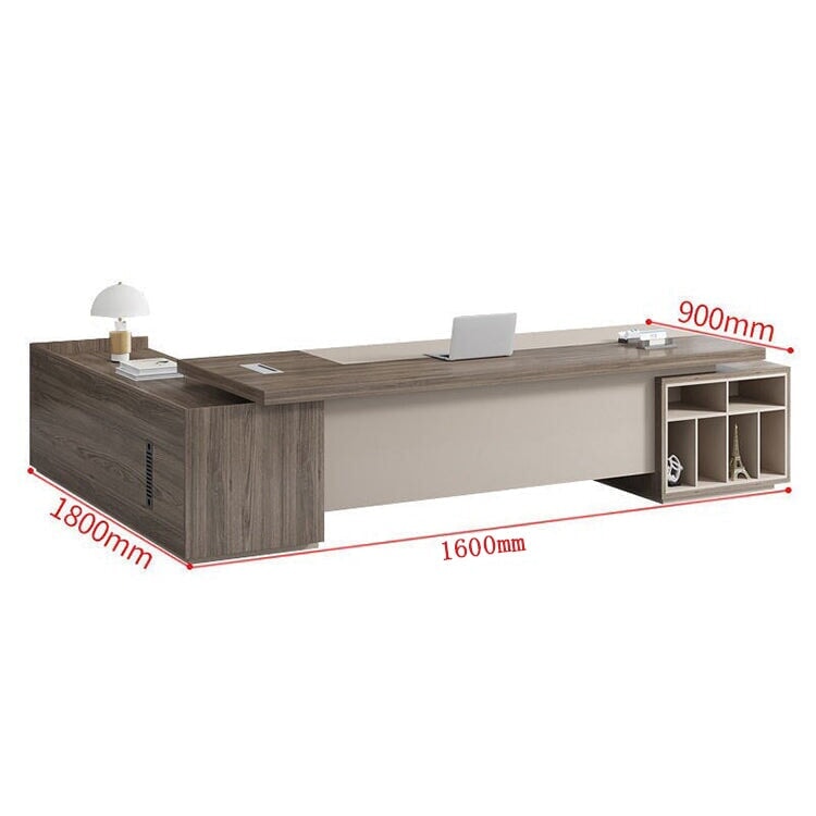 Office Desk, Luxurious, Executive Desk, President Desk, Side Cabinet, Melamine Veneer, PVC Edge Band, Wiring Box, PC Vent, Brown, ED-A18