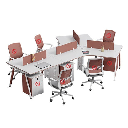 Office Desk, Transformable Type, Designer, V-Shaped Top, Wiring Hole, Side Wagon, Combination Lock, Melamine Veneer, Red, Customizable, BGZ-M046 