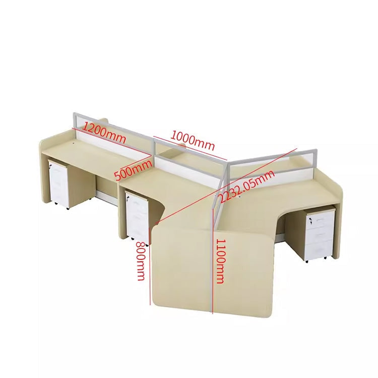 Stylish office desk, suitable for multiple people, V-shaped top, with partition, melamine laminate, aluminum alloy frame, wiring hole, maple white, customizable OD-A3