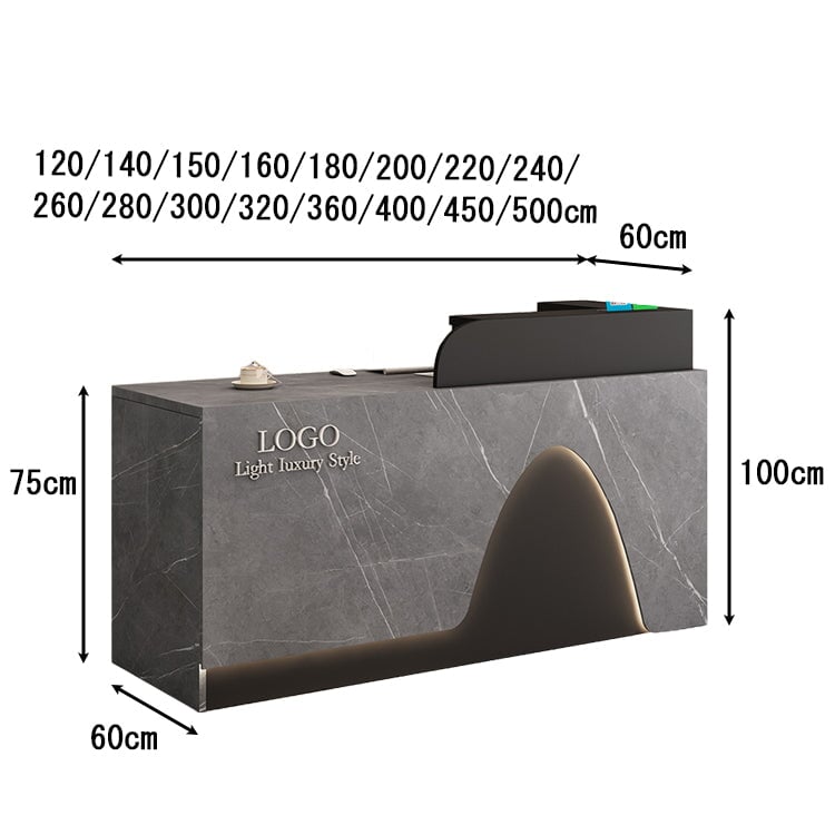 Reception counter for stores, cash register counter, entrance reception, LED, wiring hole, melamine laminate, stylish, elegant, customizable, RD-A3