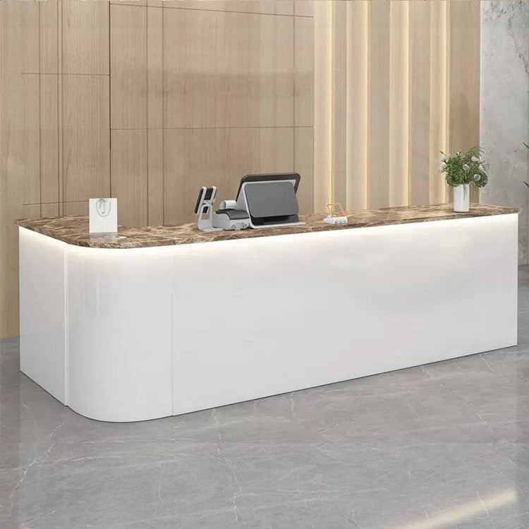 Reception desk, reception counter, high counter, R finish, LED, lockable drawer, wiring hole, white, marble pattern RD-A36 